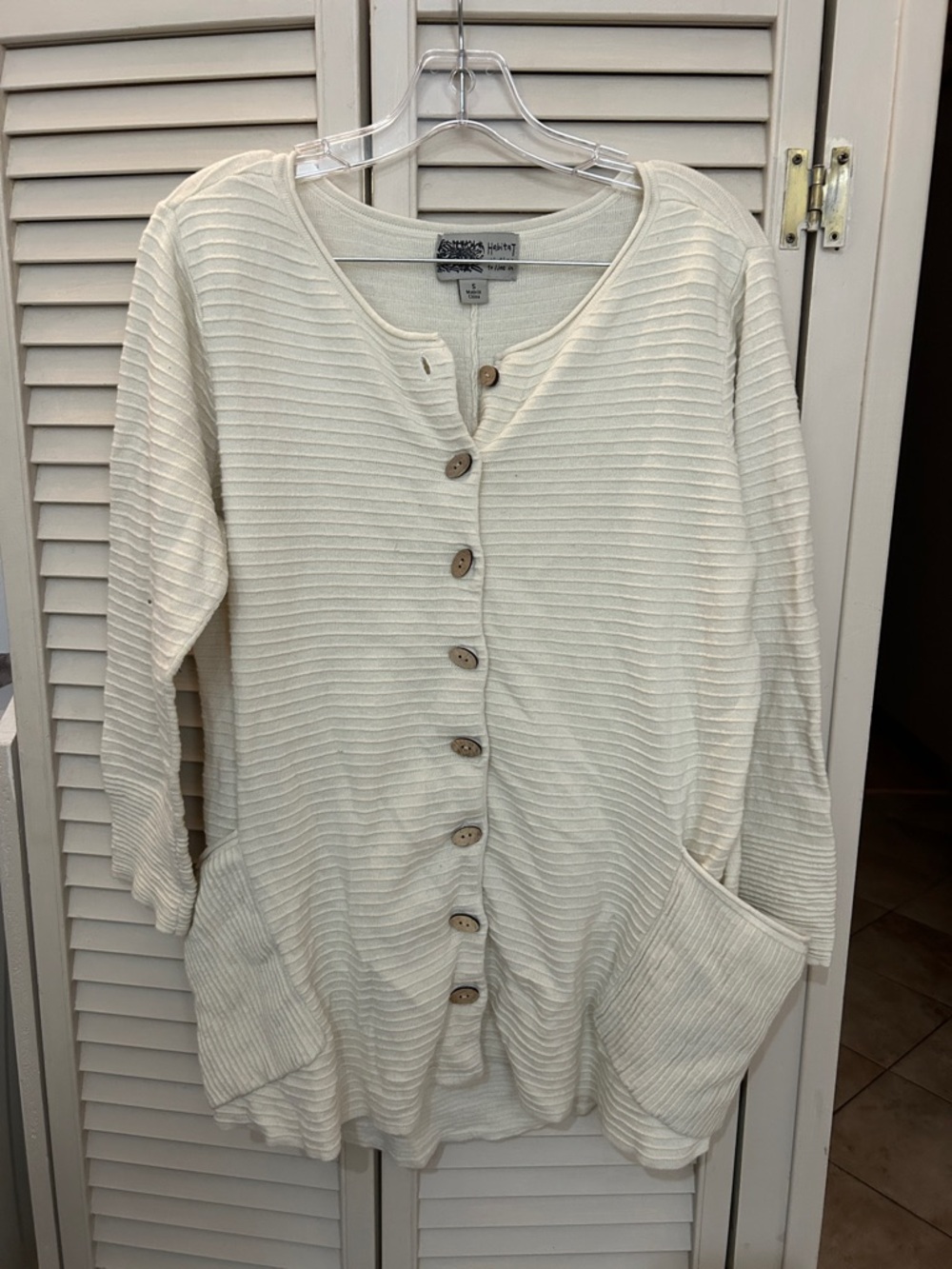 Habitat Ribbed Button-Front large pocket Cardigan top Cream tunic
